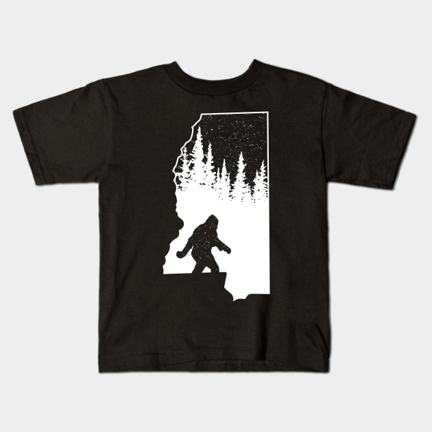 Bigfoot Mississippi State Map Kids T-Shirt by Tesszero